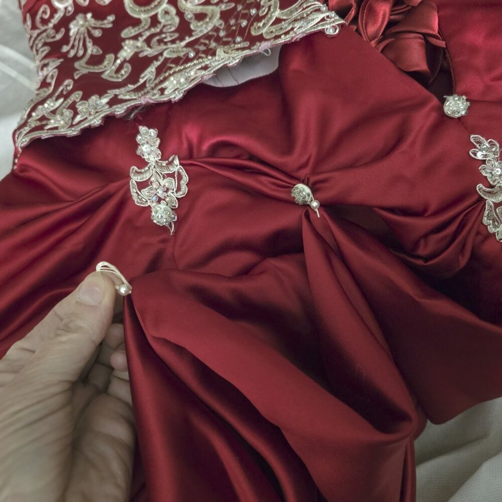 Unforgettable Gown -  plus size, deep wine red + a buttonup train - Picture 12 of 14